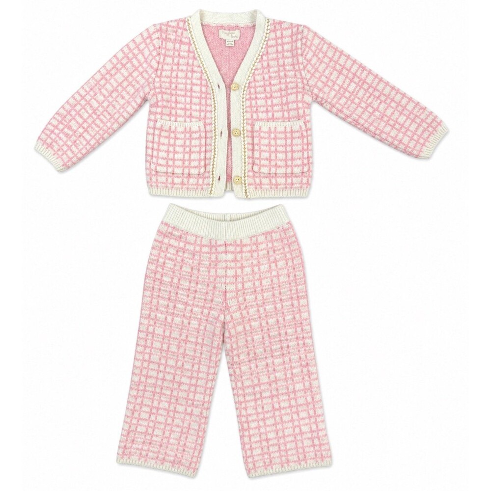 Btween Baby Pink & White Knit Cardigan & Pants Set | Size 24M